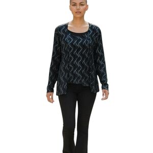 Blu Sage Black and Blue Wave Pattern Sequin 2 Piece Size XL